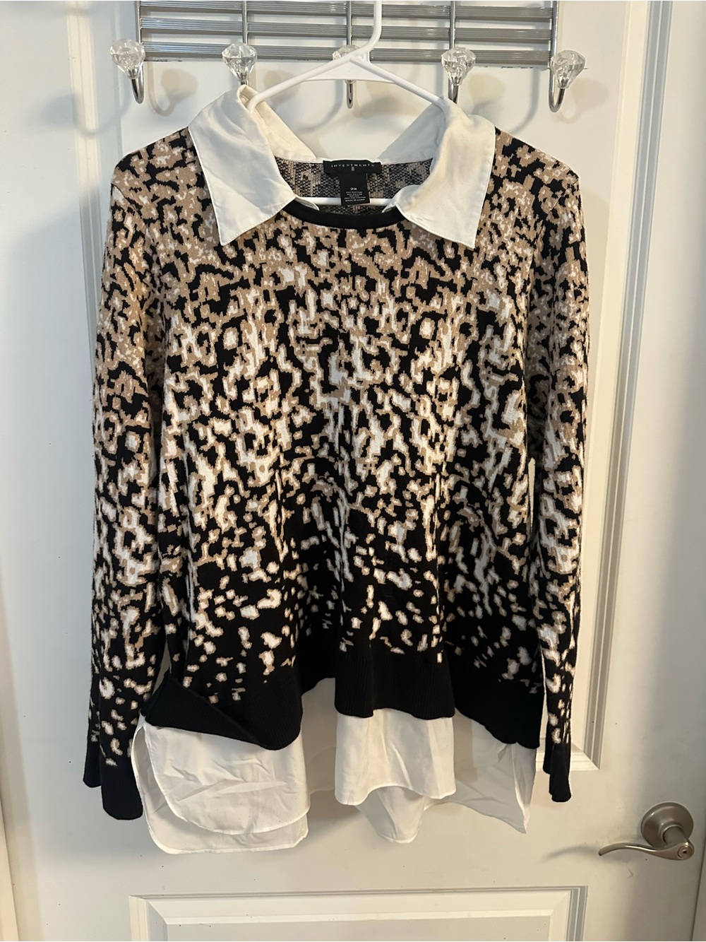 Investments Leopard-Print Layered Pullover in Black & Cream
